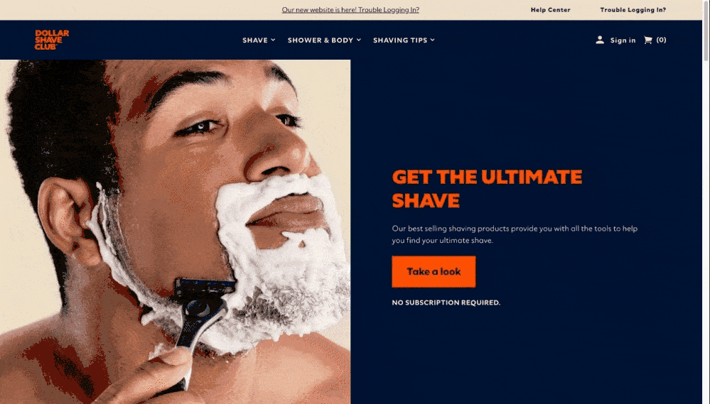 Dollar shave club homescreen
