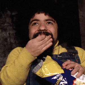 funny man eating popcorn
