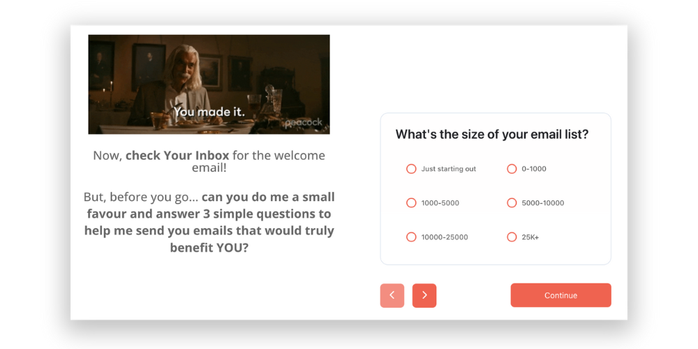Thank-you page survey